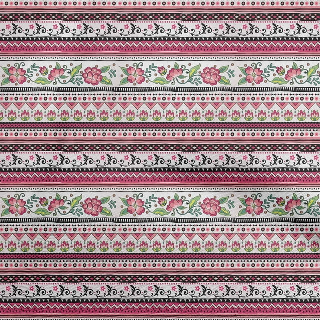 oneOone Rayon Pink Fabric Asian Floral With Geometric Craft Projects Decor Fabric Printed By The Yard 56 Inch Wide