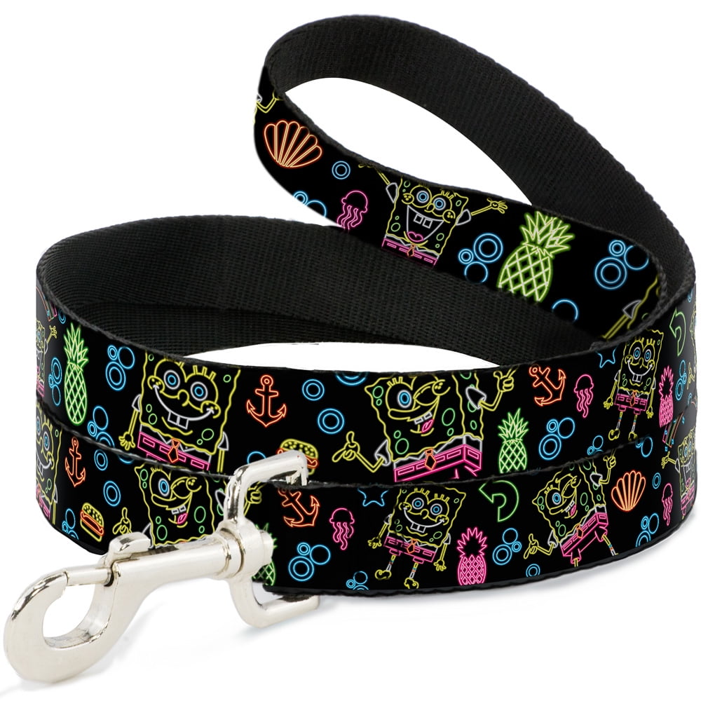 Dog Leash Electric Spongebob Poses Elements Black Multi Color 4 Feet