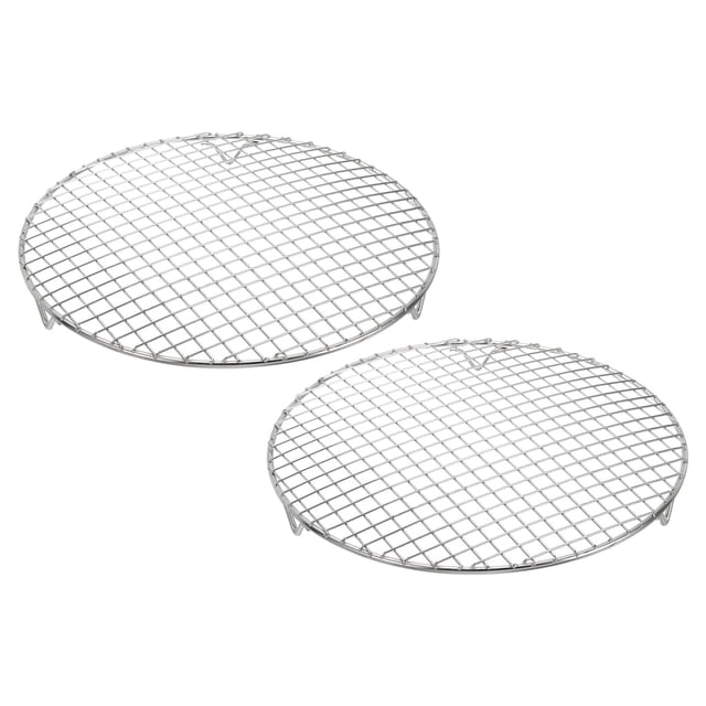 Uxcell 2 Pcs Soporte de Cocina Redondo con Patas, Diámetro 10.4 Pulgadas, Parrilla de Acero Inoxidable 304 para Cocinar, Hornear, Barbacoa y Freír al Aire, Plata