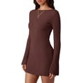 thumbnail image 4 of PRETTYGARDEN Womens Fall Bell Long Sleeve Mini Dress Casual Boat Neck Ribbed Bodycon Short Party Cocktail Dresses, 4 of 8