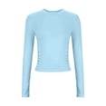 thumbnail image 6 of Xaqiouau Long Sleeve Shirts for Women Crew Neck Basic Tops Slim Fit Stretch Casual Shirts Soft Layering Tee Fall Winter Everyday Wear Light Blue, 6 of 7