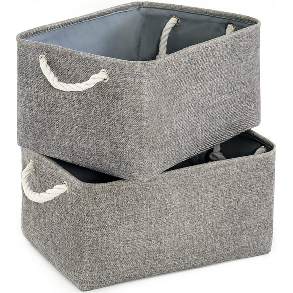 TheWarmHome Large Storage Bins Basket, 2 Pack Grey Fabric Storage Cubes for Baby Changing Table Nursery Livingroom Kidsroom Playroom Toy, Collapsible Storage Baskets for organizing Shelves C
