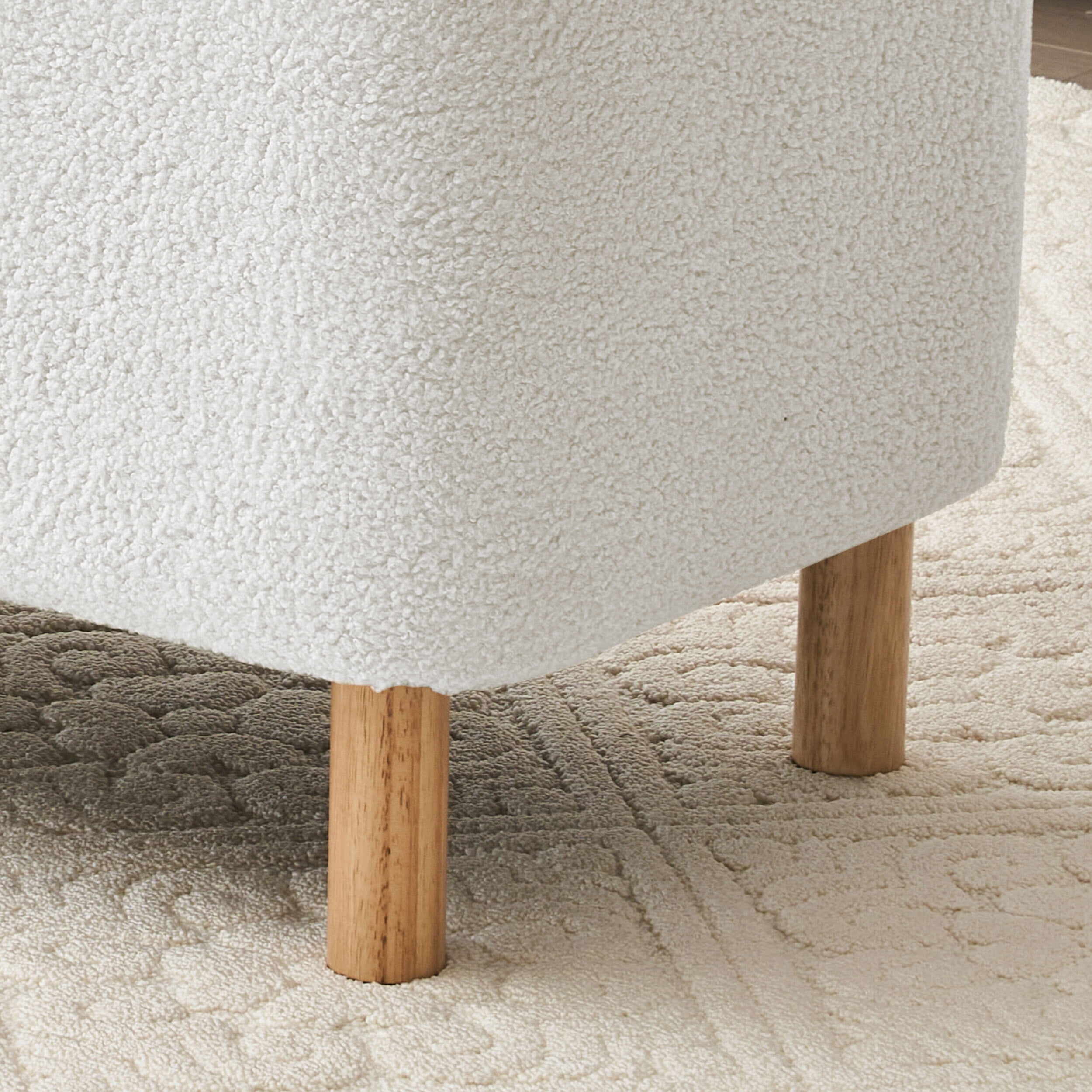 39.5" Boucle Storage Ottoman Bench for Living Room Bedroom Foot Rest End of Bed,Upholstered Entryway Seating,Solid Wood Leg,Ivory White