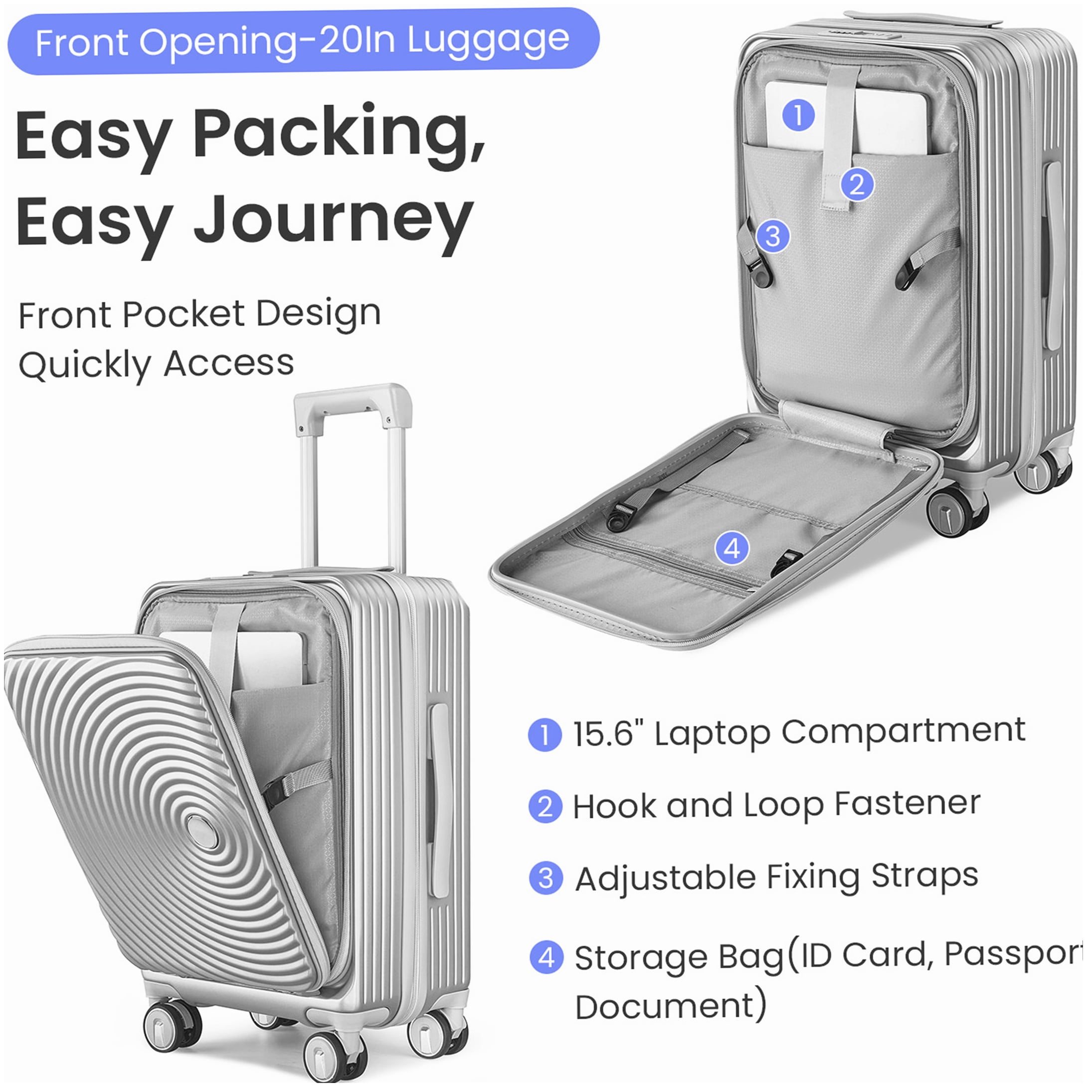 Expandable Lightweight Hardside Luggage 3-Piece Set with Spinner Wheels, TSA Lock & Laptop Sleeve, Silver