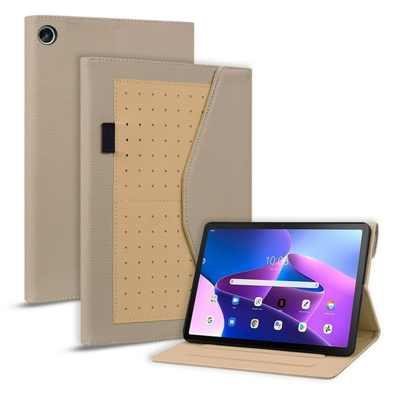 SaniMore Wallet Case for Lenovo Tab M10 Plus 3rd Gen 10.6" 2022 (TB-125F/TB-128F), PU Leather Magnetic Closure Cover Support Pencil Holder Card Slot & Kickstand Full Body Protective Shell, Khaki