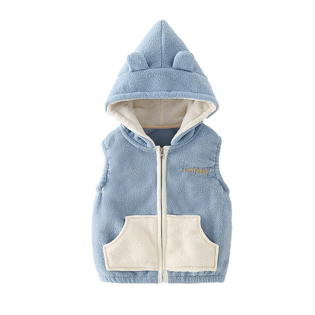 TIEVOSA Boys Girls Winter Vest Zip up Cute Soft Jackets 3-4 Years(Blue)