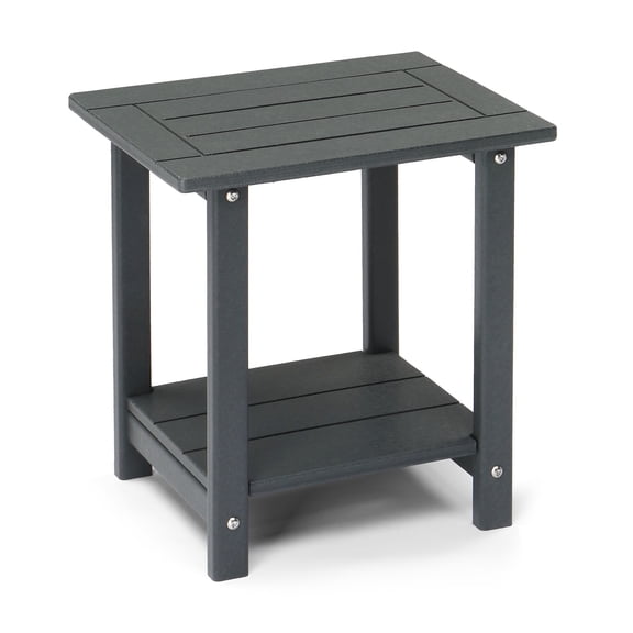 Zimtown 16.5x13in Rectangular 2-Tier HDPE Side Table for Outdoor Patio, Balcony or Garden, Dark Gray