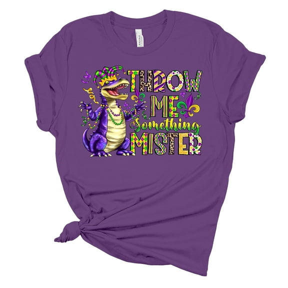 Womens Mardi Gras Tshirt Throw Me Something Mister Short Sleeve T-shirt-Purple-xl