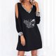 thumbnail image 2 of Mini vestido de manga larga con cuello en V sin tirantes con estampado informal sexy para mujer a la moda Pompotops  hdfakjf5796, 2 of 8
