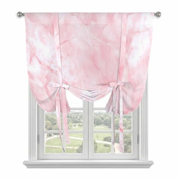 Pink Marble Balloon Curtains for Bedroom/Front Door/Bathroom, Modern Abstract Art Elegant Tie Up Curtains 63 Inch Length Light Filtering Kitchen Curtains Shades for Windows 46"x63"