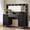 Black, variant on UGTOO White Makeup Vanity Desk with Lighted Mirror & Charging Station, Vanity Table with 5 Drawers & 2 Cabinets, 3 Lighting Modes, P2 Wood Bedroom Furniture