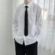 thumbnail image 2 of Camisa de manga larga blanca de moda para hombre, camisa holgada de color sólido, corbata, atuendo para pareja, estilo japonés, 2 of 5
