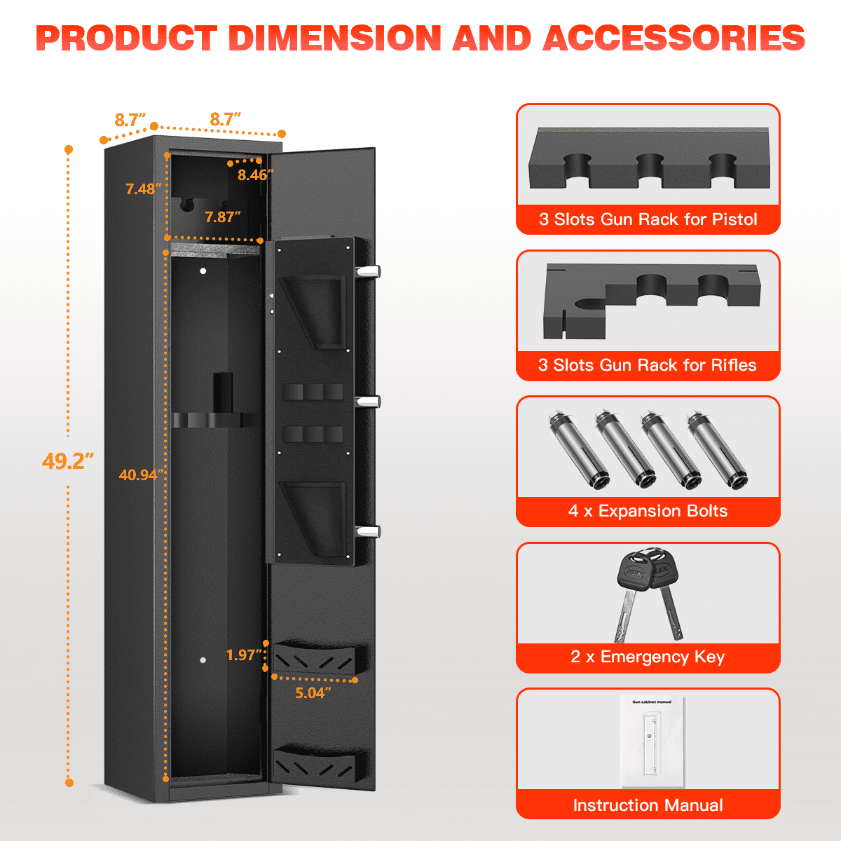 Gemaisil 2-4 Long Gun Safes, Quick Access Gun Cabinets with Alarm System & Gun Racks, Rifle & Pistol Security Cabinet for Home Storage