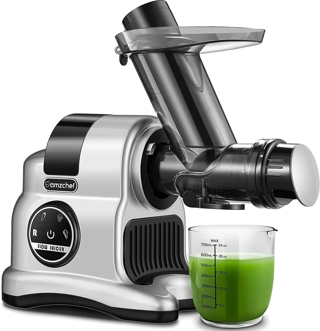 AMZCHEF Slow Juicer 3” Wide Chute, Quiet Masticating Gray Juicer, Easy to Clean