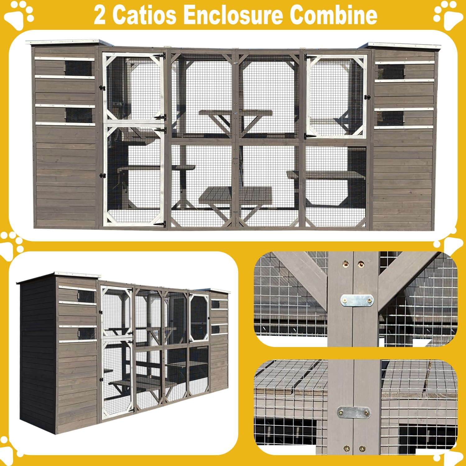 Gowoodhut Catio Cat Enclosures Outdoor Wooden Weatherproof Cat House, Indoor Compatible