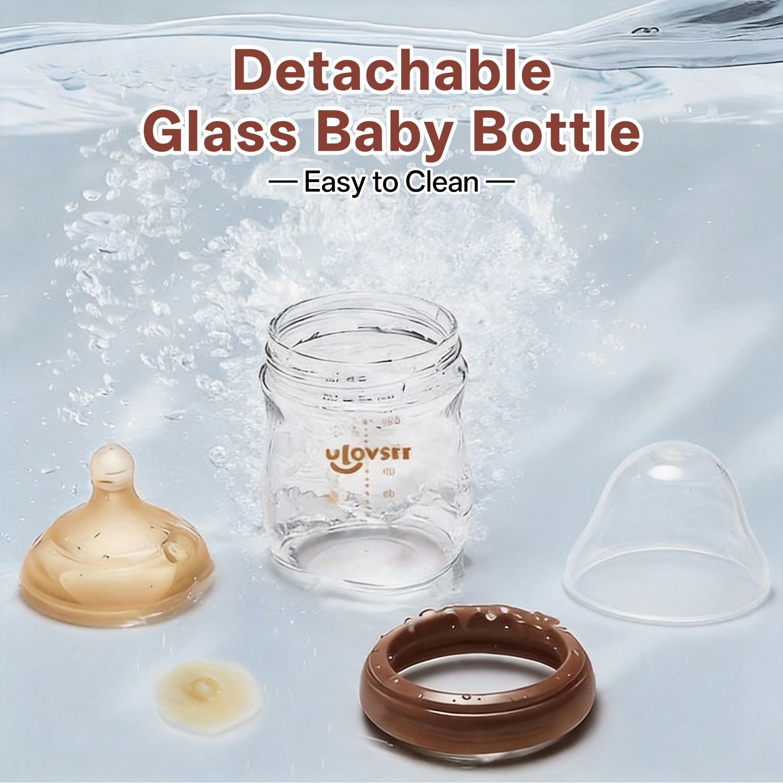 2 Pack Biberones de Vidrio Borosilicato, 8 oz Cuello Ancho con Tetinas de Silicona de Flujo Medio 5