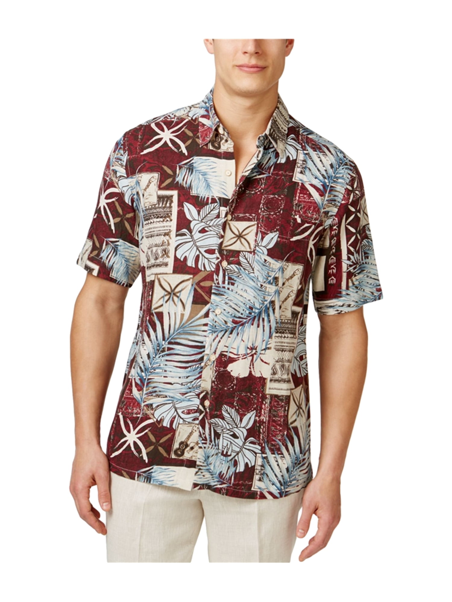 Tasso Elba Mens Tropical Silk Button Up Shirt