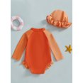 thumbnail image 4 of Suealasg Baby Girl One Piece Swimsuits Hat Long Sleeve Contrast Color Swimwear Rompers Infant Summer Rash Guard Bathing Suit Beachwear, 4 of 7