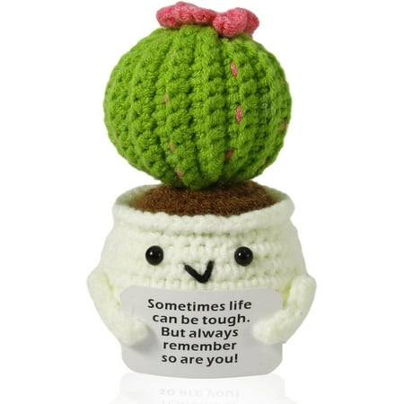 

Crochet Positive Cactus Handmade Knitted Cactus Toy Cute Funny Potato Emotional Positive Life Doll Ornaments Gifts with Encouraging Card for Adults Kids Friends Room Office Desktop Decor