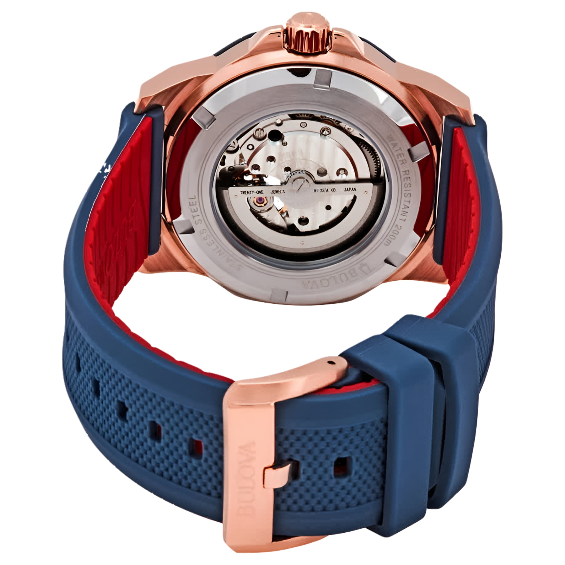 Bulova Men s Marine Star Automatic Watch Blue Silicone Strap Dial 98A227 Walmart