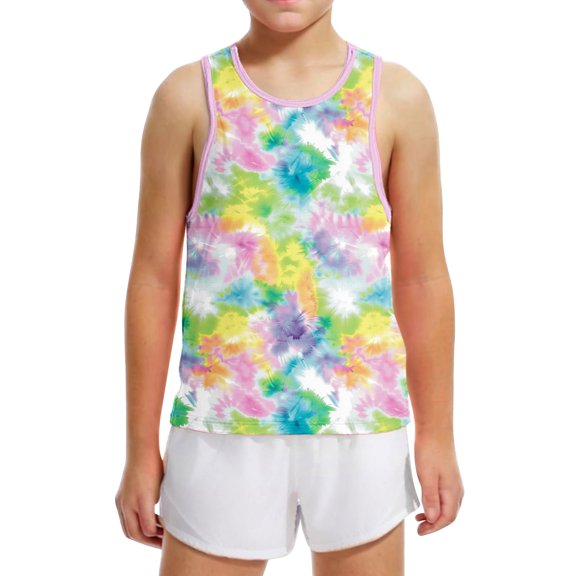 Boys Girls Tank Tops Tie Dye Sleeveless Graphic Tees Crew Neck Basic Undershirt Y2K Soft Loose Summer Outfits, Green, 3 Years