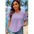 thumbnail image 6 of SOMER Plus Size Women Blouses Puff Sleeve Eyelet Knit Top Casual Summer Short Sleeve Crew Neck Loose Fit Purple, 6 of 6