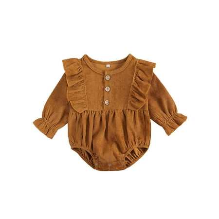 

Infant Baby Girl Corduroy Romper Newborn Baby Girl Solid Causal Long Sleeve Jumpsuit With Button