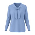 thumbnail image 6 of VISALY Bow Tie Collar Knit Sweater for Women Elegant Long Sleeve Ribbed Knit Pullover Sweater Soft Lightweight Office Dressy Casual Tunic Shirts Fall Trendy Business Casual Outfits Sky Blue 3Xl, 6 of 7