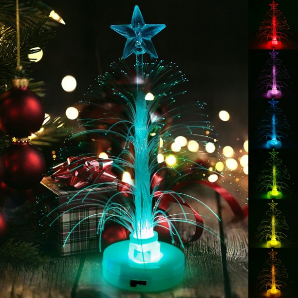 Muyoka Lámpara de fibra óptica de 9x15cm LED que cambia de Color en forma de árbol de Navidad, luz de fibra, lámpara de noche con pilas para Navidad Muyoka Hogar