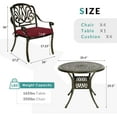 thumbnail image 2 of MEETWARM 5 Piece Outdoor Furniture Patio Dining Set, All-Weather Cast Aluminum Patio Table and Chairs Set- 4 Cushioned Chairs, 1 Round Dining Table with Umbrella Hole for Backyard, Chili Red, 2 of 8