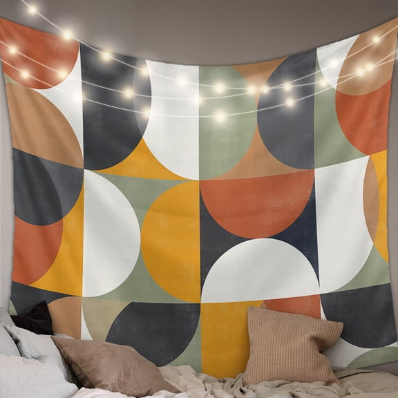Orange Modern Geometric, Tapestry for Bedroom Wall Hanging Tapestry, Abstract Watercolor Semicircle Ceiling Backdrop Tapestries Poster Blanket Wall Decor for Teens Room Living Room Dorm 59" x 90"