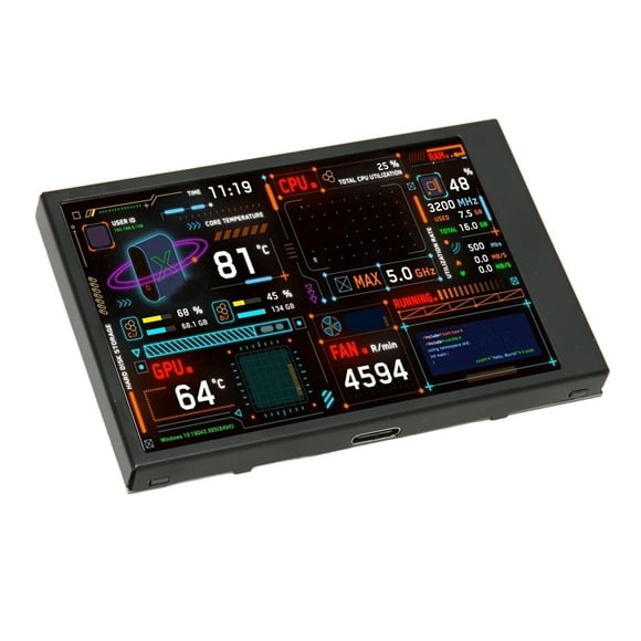PC CPU Data Monitor, Computer Temp Monitor Theme Editor Dimmable Dual USB C 3.5 Inch for Desktop