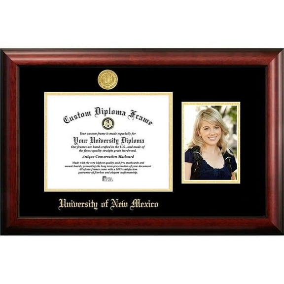 Campus Images NM999PGED-1185 8.5 x 11 in. University of New Mexico Gold Embossed Diploma Satin Mahogany Frame with 5 x 7 in. Portrait