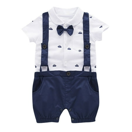 

Boys Bodysuits Baby Short Sleeve Gentleman Cartoon Print Romper Solid Print Jumpsuit