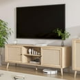 thumbnail image 6 of Rattan TV Stand for 75 Inch TV Boho TV Console Media Cabinet with Sliding Doors Farmhouse Television Stands TV Cabinet Solid Wood Legs Entertainment Center Media TV Console Table for Living Room, 6 of 8