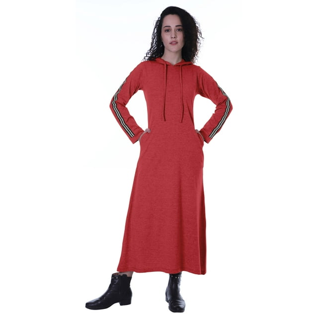 Moomaya Robe Maxi à Capuche à Manches Longues pour Femmes avec Poches, Décontractée, Longues Robes