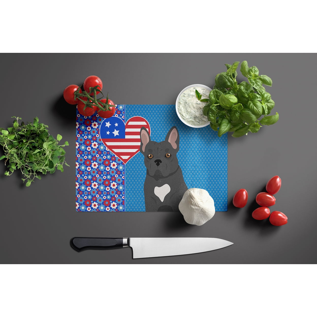 Black French Bulldog Glass Cutting Board Large 12 in x 15 in