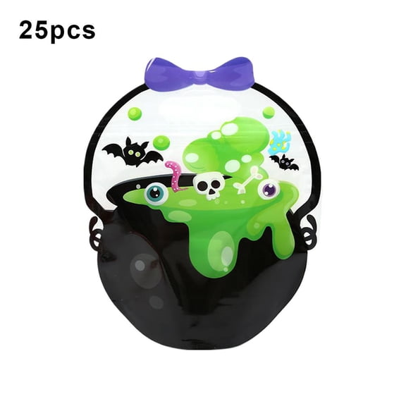 25 Pack Halloween Treat Bags with Handles, 6.89" x 8.27" Pumpkin Witch Goodie Bags, PE PET Trick or Treat Candy Bags for Party Favors, Classroom & Halloween Events