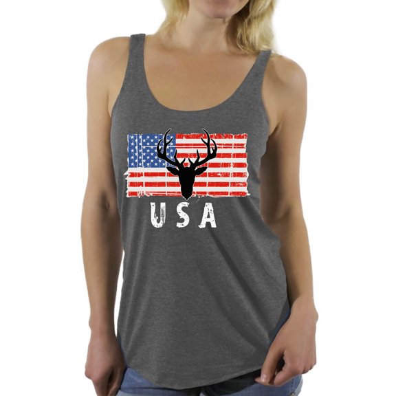 Awkward Styles Hunting Deer USA Women Racerback Tank Top Hunting Gifts USA Flag Shirt for Women Hunting Lovers American Flag Women Tank I'm American Pro America Top for Women 4th of July Gifts