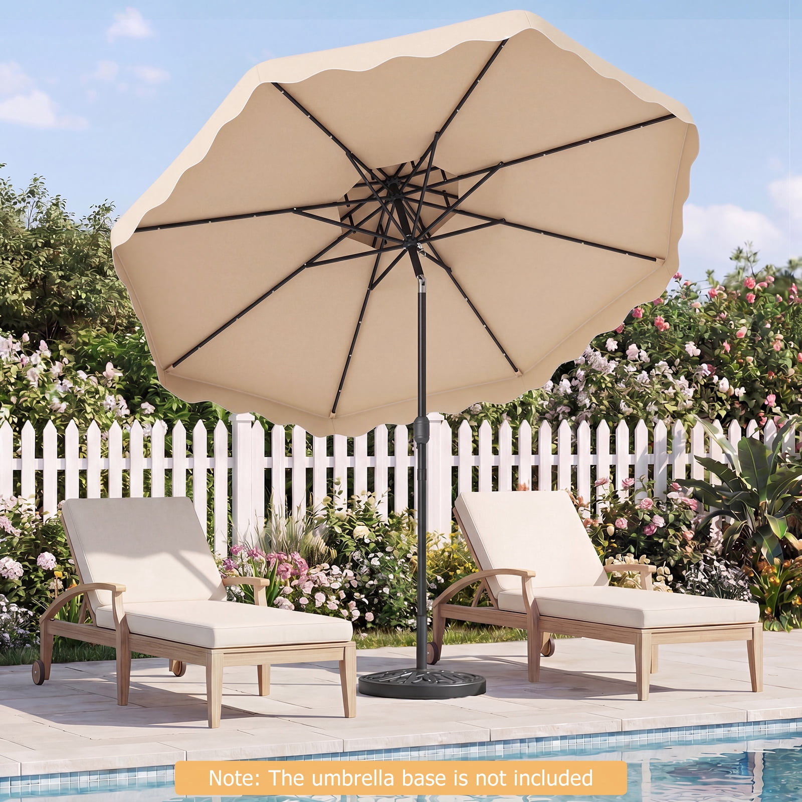 Costway 9 FT Solar LED Patio Umbrella, Push-Button Tilt & Crank, 24 LED Lights & 8 Ribs Beige