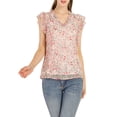 thumbnail image 3 of Unique Bargains Women's Floral Ruffle V Neck Cap Sleeves Blouse Top S Pink, 3 of 8