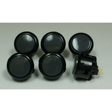 6pc Set of Sanwa OBSF-30 Black Ring / Gray Plunge Push Buttons