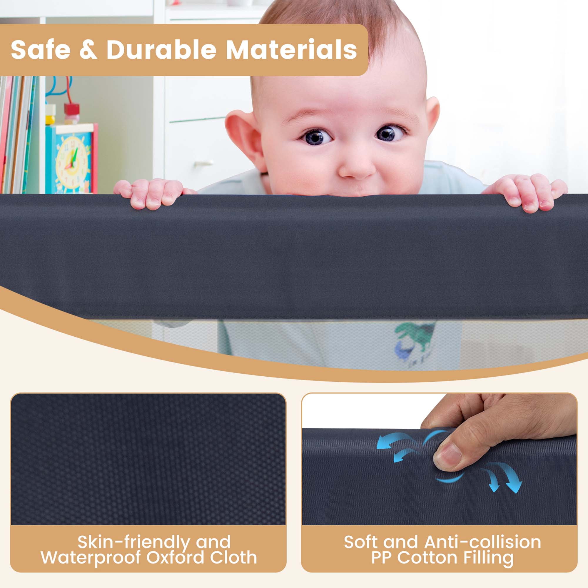 Babyjoy 60" Toddler Foldable Bed Rail with Adjustable Safety Strap Bedrail Guard Gray