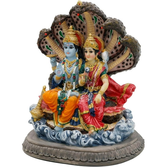 alikiki Hindu Laxmi Narayan Statue - 6.4”H Indian Idol Lakshmi Narayan Bhagwan Lord Vishnu MATA Murti Item Indian God Home Office Temple Mandir Shrine Altar