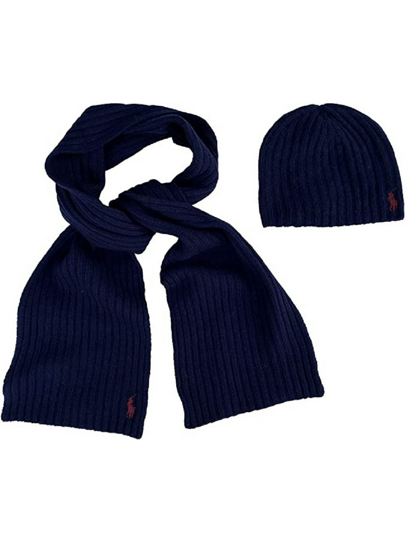 Polo Ralph Lauren Men's Lambswool Blend Hat Scarf Set, One Size