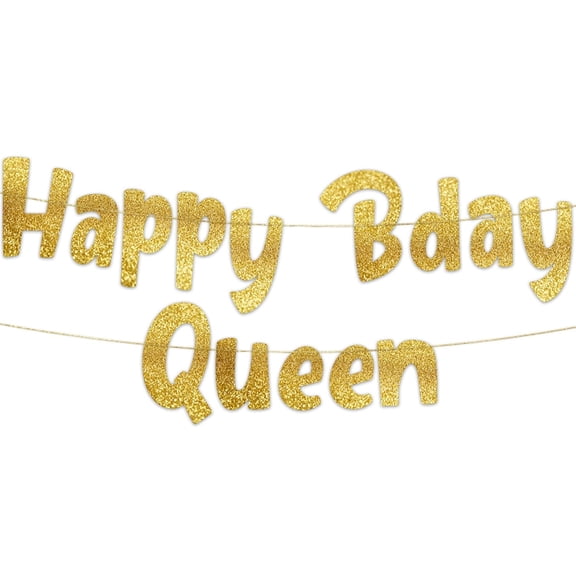 Happy Bday Queen - Funny Birthday Gold Glitter Banner – Birthday Party Supplies, Ideas, Gifts and Decorations For Women