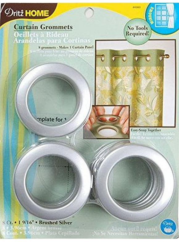 Dritz 1-9/16-Inch Inner Diameter Curtain Grommets, 8-Pack, Brushed Silver