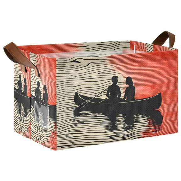 Yayeee Foldable Storage Basket for Shelves with Handles Waterproof Cloth Bins, Illusionary Boat