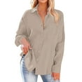 thumbnail image 4 of Womens Long Sleeve Shirts Cotton New Womens Long Sleeve Collared Shirts Solid Color Button down Blouses Fall Casual Dressy Tops with Pocket Khaki S, 4 of 8