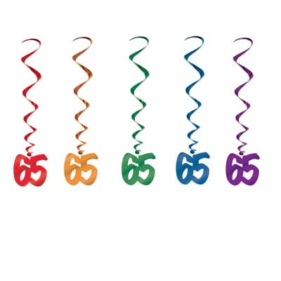 Beistle Pack of 30 Assorted Color 65th Birthday Metallic Spiral Hanging Party Decoration Whirls 36"